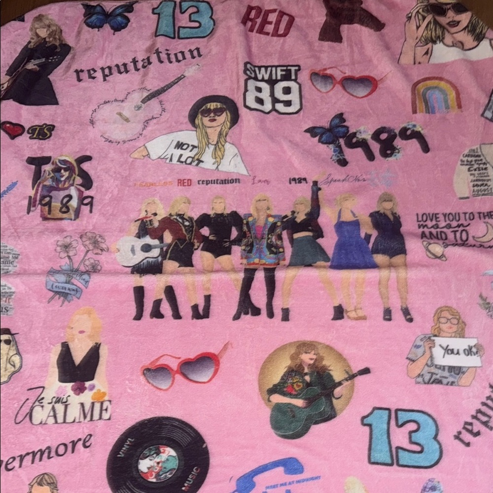 Taylor Swift Pink Blanket with Graphic Designs
